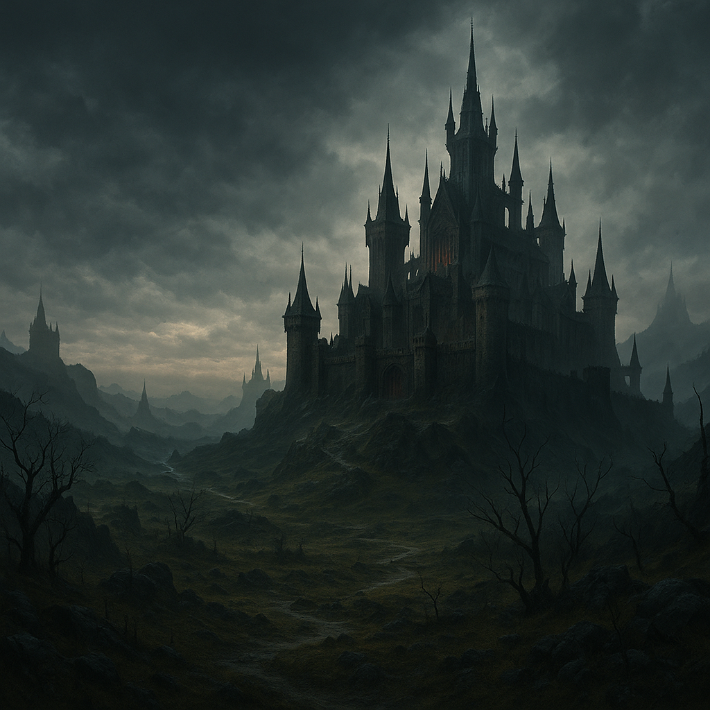 dark fantasy MMORPG game world landscape castle