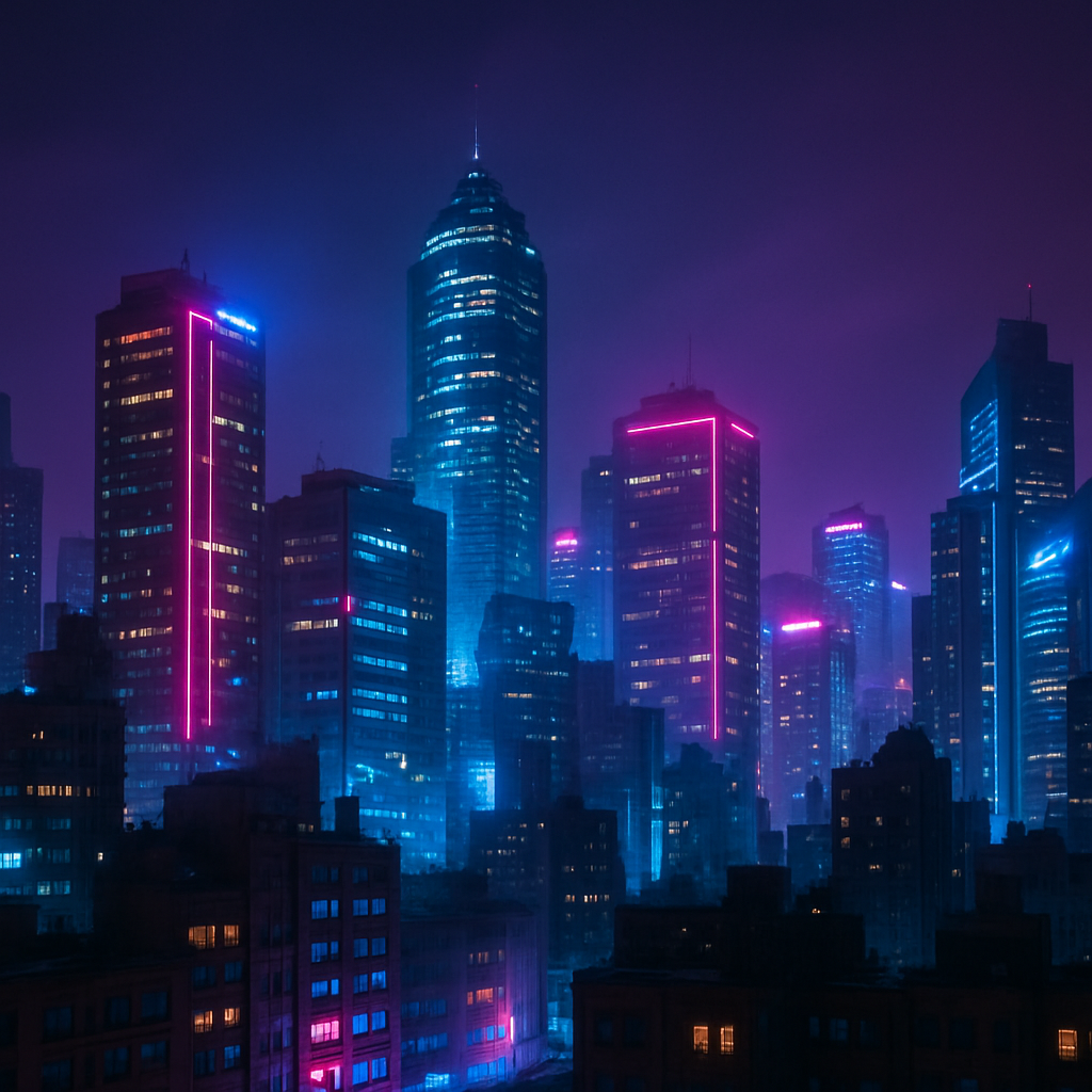 Night City cyberpunk neon skyline